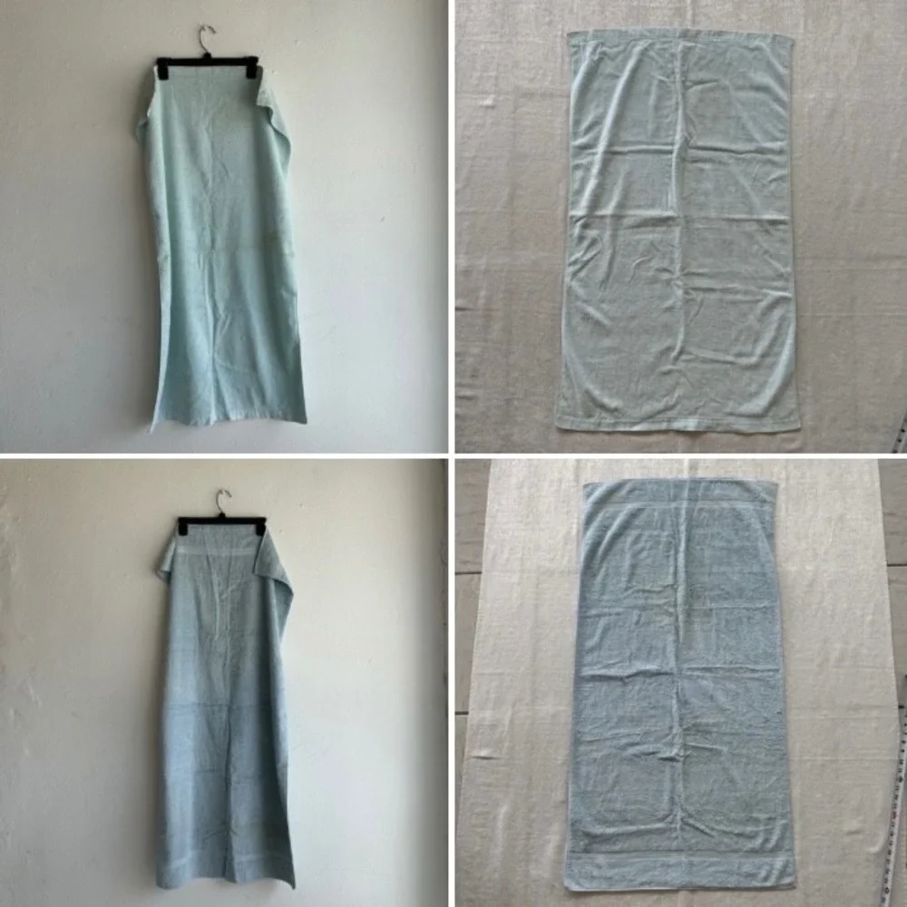 2pc Vintage Blue Bath Towels USA Cotton Stevens Utica Spa Hotel Retro Set